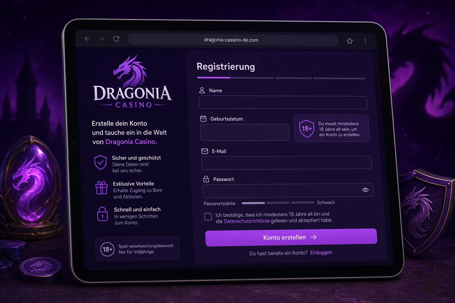 Registrierung vor dem ersten Login