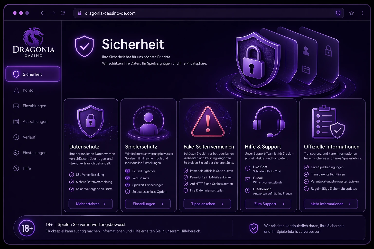 Sicherheit, Datenschutz und Spielerschutz